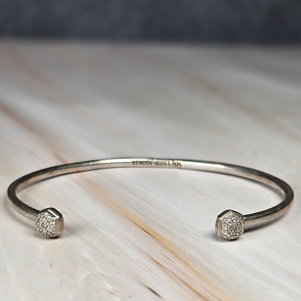 Kendra Scott Davie Sterling Silver Double Diamond Cuff Bracelet White Diamond - Picture 3 of 9